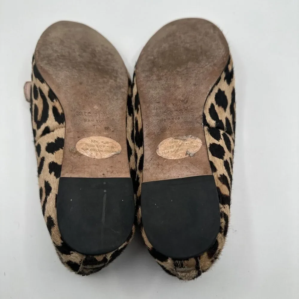 Kate‎ Spade Sutten Ball Flats Leopard Calf Hair Fur Gold Ball 7